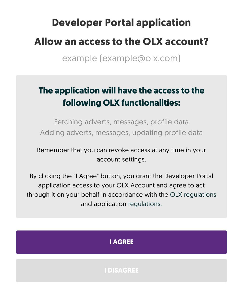 OLX Developer Portal - Getting access to API